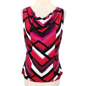 Calvin Klein Top – Geometric Chevron Sleeveless with Draped Neckline Stretch Fit